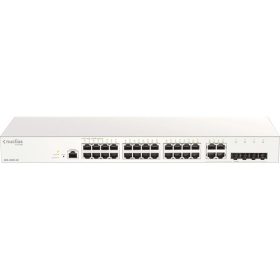   D-LINK Switch 24x1000Mbps (24xPOE) + 4xGigabit kombó Fémházas, Menedzselhető (370W POE) + 1 év Nuclias, DBS-2000-28/E