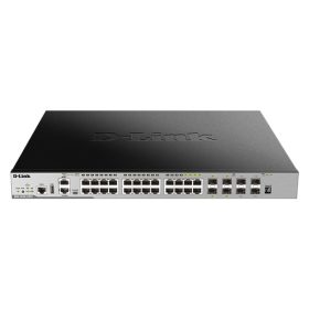   D-LINK Switch 20x1000Mbps(20xPOE) + 4xGigabit SFP+ + 4xGigabit SFP kombó Menedzselhető, Rackes (370W POE), DGS-3630-28PC