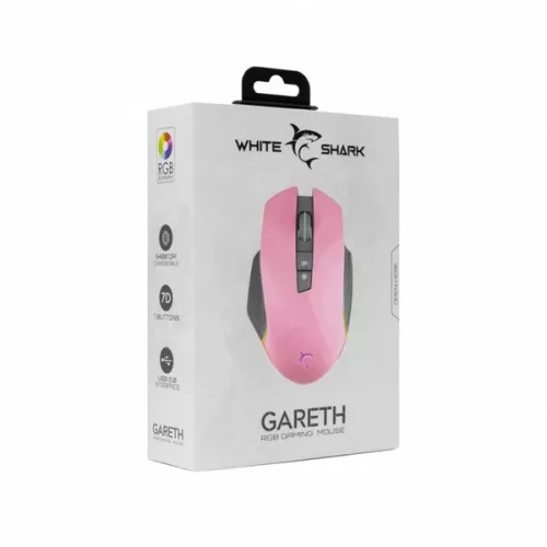 WHITE SHARK GARETH gamer egér, pink