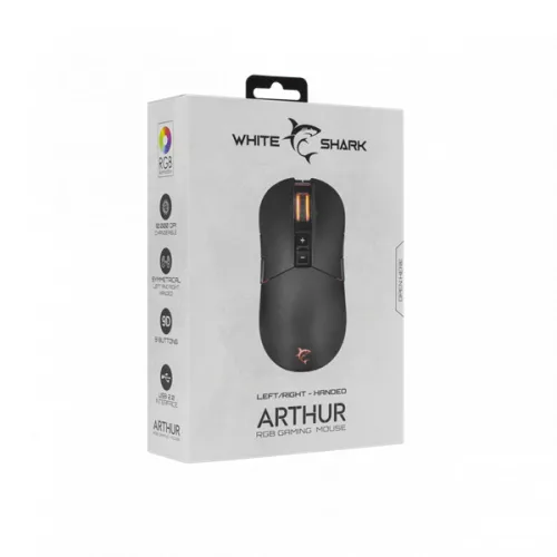 WHITE SHARK ARTHUR (GM-9005) gamer egér, 9D, fekete, 10000 dpi, RGB