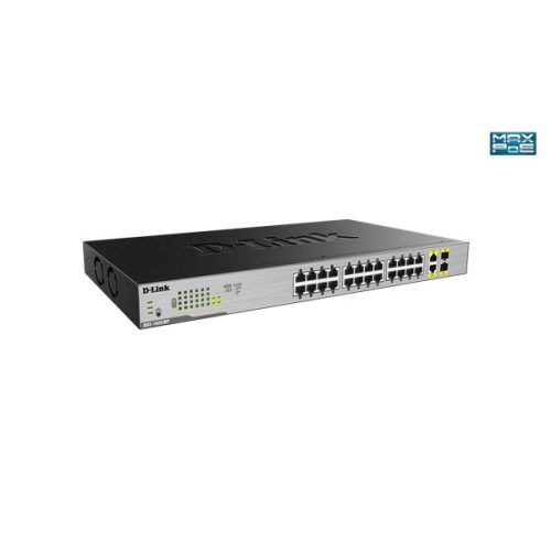 D-LINK Switch 24x1000Mbps(24xPOE) + 2xGigabit kombó SFP Rackes, DGS-1026MP