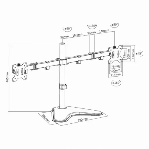 SBOX LCD-F024  Asztali dupla monitor tartó konzol, dönthető, forgatható, 13"-27", 100x100, max 8 kg