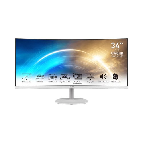 MSI Monitor Business PRO MP341CQW Ívelt 34" QHD, 3440x1440, 100Hz VA 21:9, 3000:1 CR, 300cd/m2, 4 ms, HDMI, DP, White