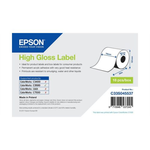 EPSON High Gloss Label Cont.R, 76mm x 33m