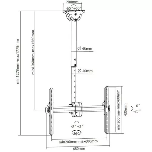 TECHLY ICA-CPLB 946L teleszkópos mennyezeti LCD TV konzol, 37-70"