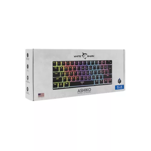 WHITE SHARK GK-2202B/BL-US ASHIKO angol 60%-os fekete mechanikus (kék switch) gamer billentyűzet