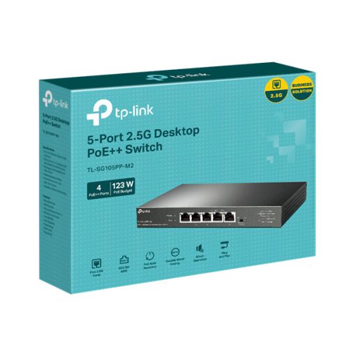TP-LINK Switch 5x2.5G(4xPOE++) Fémházas Asztali, TL-SG105PP-M2