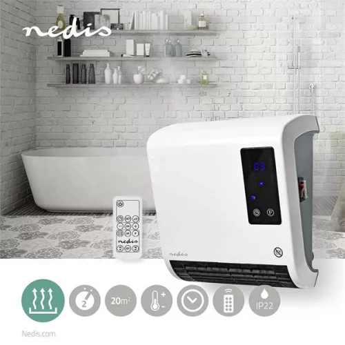 Nedis HTBA20WT fürdőszobai fűtőtest, 2000W, kb. 20m2 -es helyiséghez, 6 programos időzítő, ventilátror funkció