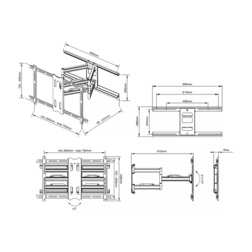 MULTIBRACKETS Fali konzol, M Universal Flexarm Pro 60 kg Heavy Duty Black (55-85", max.VESA: 700x400 mm)