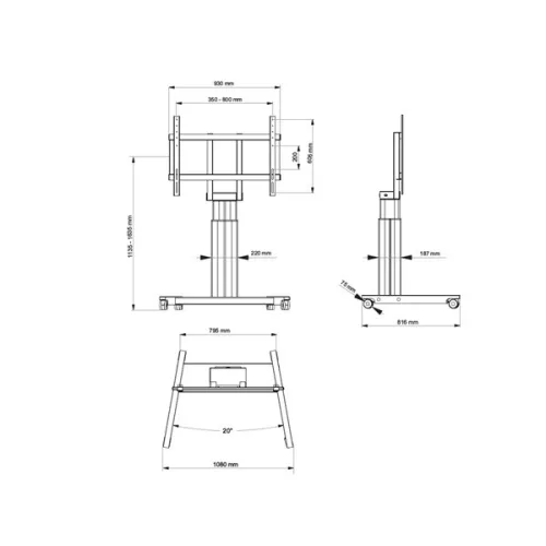 MULTIBRACKETS Gurulós motoros padlóállvány, M Motorized Public Floorstand 160kg Black SD (42-110")