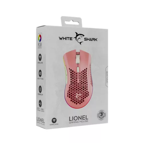 WHITE SHARK LIONEL-P, WGM-5012P vezeték nélküli gamer egér, pink, 10000 dpi