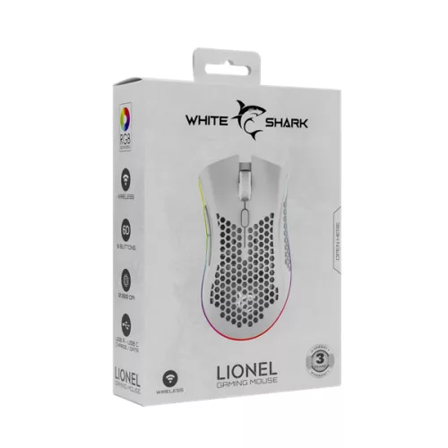 WHITE SHARK LIONEL-W, WGM-5012W vezeték nélküli gamer egér, fehér, 10000 dpi