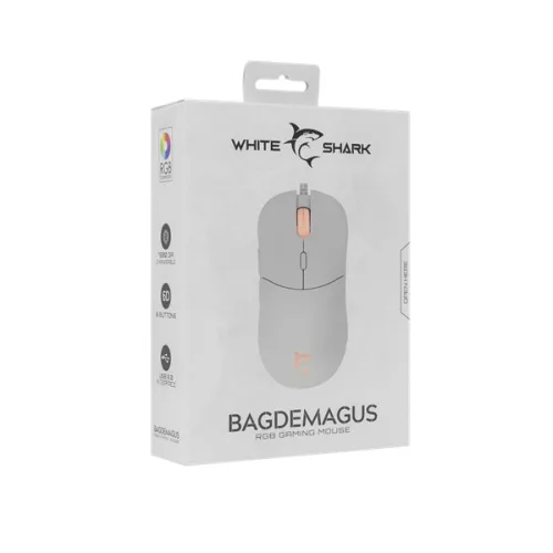 WHITE SHARK BAGDEMAGUS-W, GM-5010W gamer egér, 6D, fehér, 7200 dpi, RGB