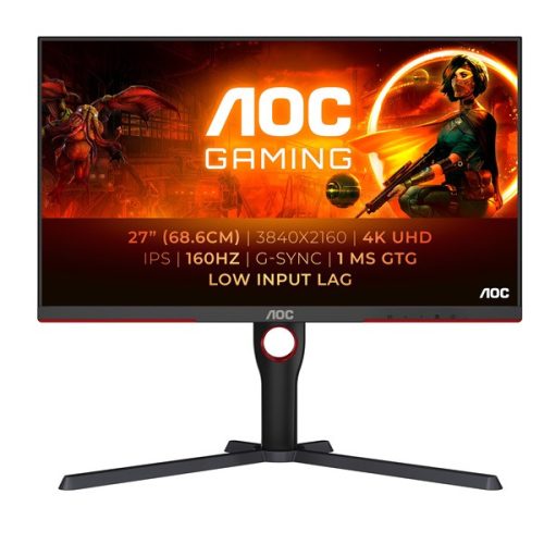 AOC Gaming 160Hz IPS monitor 27" U27G3X/BK, 3840x2160 16:9, 450cd/m2, 1ms, 2xHDMI/2xDisplayPort, áll. mag.