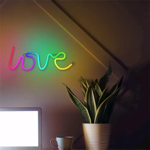 FOREVER LIGHT Neon LED dekorációs RGB lámpa LOVE, USB, távirányító, MUSIC SYNC, szabályozható, TIMER