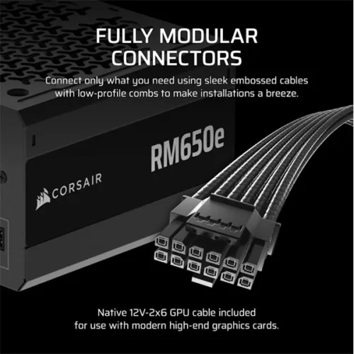 CORSAIR Tápegység Moduláris, RM650e, 650W, 12cm, ATX 3.1, PCIe 5.1, BOX, Cybenetics Gold