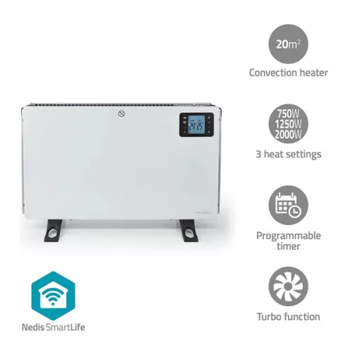 NEDIS HTCO50WTW smart konvektor, Wi-Fi, 2000W, távirányító programozható termosztát és időzítő