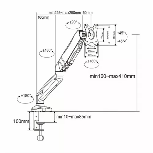 Nedis MMSISGS110BK gázrugós monitor tartó konzol / állvány 15 - 32 " | 75x75 / 100x100