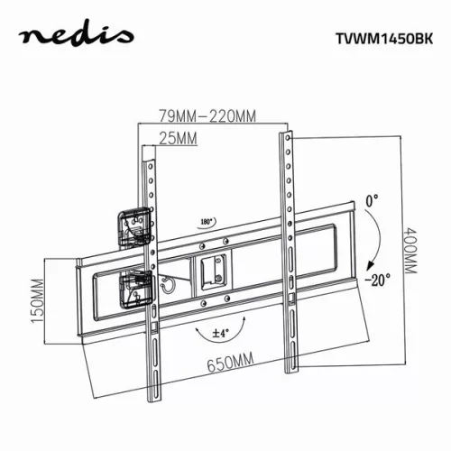 Nedis TVWM1450BK LCD TV / monitor tartó konzol 3d, minden irányban mozgatható, súly: 35 kg, dönthető, forgatható