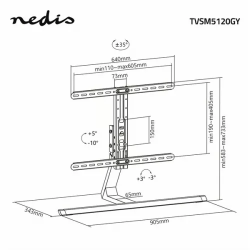 Nedis TVSM5120GY asztali LCD TV állvány (tartó konzol), 37-75", VESA 600x400, max 40kg