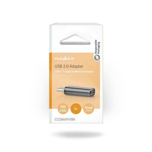 Nedis CCGB60910BK USB C - USB micro B adapter, USB-C dugó - USB micro-B aljzat, 480 Mbps