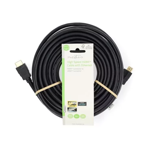 Nedis CVGL34060BK150 ultra HD HDMI kábel, HDMI dugó - dugó, 4K@60Hz, ARC, 18 Gbps, aranyozott csatlakozók, hossz 15m