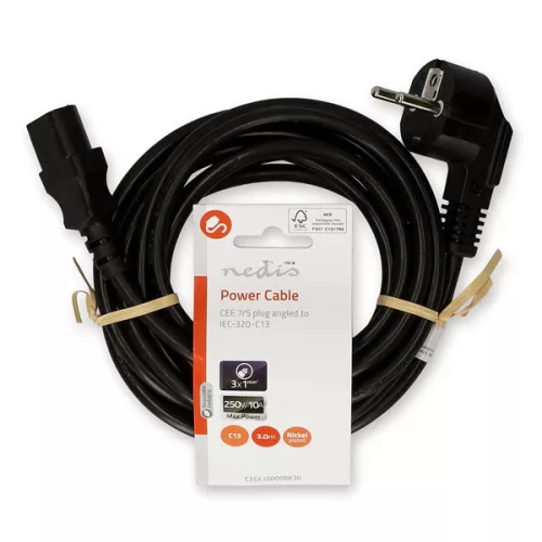 Nedis CEGL10000BK30 tápkábel IEC-320-C13, 3 x 1mm, hossz 3m
