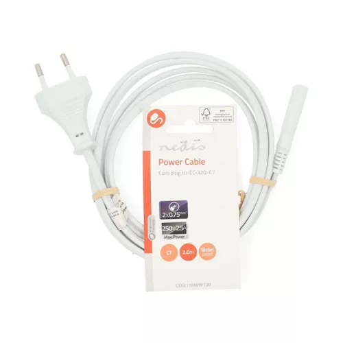 Nedis CEGL11040WT20 tápkábel IEC-320-C7, 2 x 0.75 mm, hossz 2m, fehér