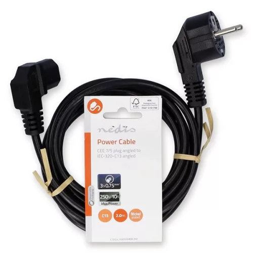 Nedis CEGL10020BK20 tápkábel IEC-320-C13, 3 x 0.75 mm, pipa csatlakozó, hossz 2m