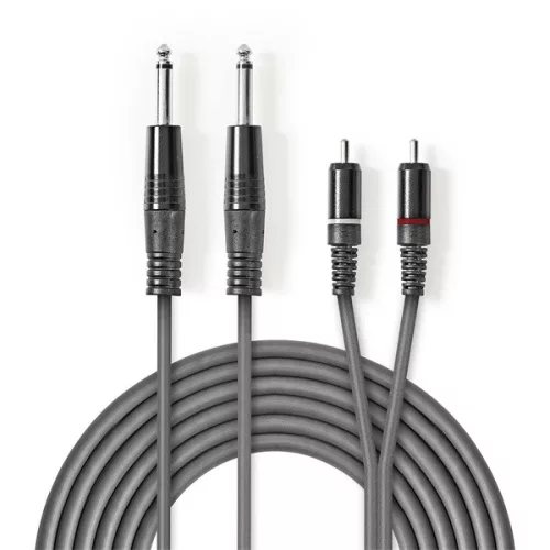 Nedis COTH23320GY30 félprofi audio kábel, 2 x 6,35mm mono jack dugó - 2 X RCA dugó, hossz 3m, rugalmas