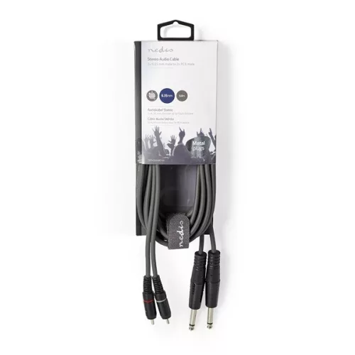 Nedis COTH23320GY30 félprofi audio kábel, 2 x 6,35mm mono jack dugó - 2 X RCA dugó, hossz 3m, rugalmas