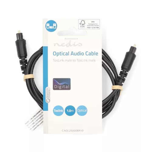 Nedis CAGL25000BK10 optikai audió kábel, TosLink dugó, hossz 1m