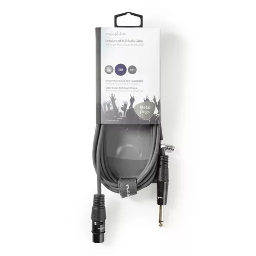 Nedis COTH15120GY30 unbalanced / asszimetrikus félprofi audio kábel, 6,35mm mono jack dugó - 3p XLR aljzat, hossz 3m