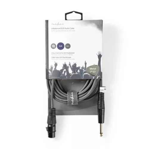 Nedis COTH15120GY50 unbalanced / asszimetrikus félprofi audio kábel, 6,35mm mono jack dugó - 3p XLR aljzat, hossz 5m