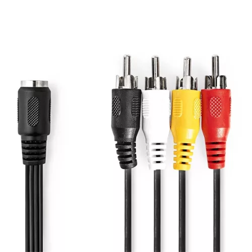 Nedis CAGL20475BK02 audio kábel 5p DIN aljzat - 4 x RCA dugó, hossz 0.20m