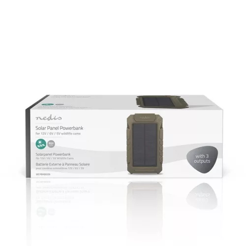 Nedis WCPBK80GN 8000mAh külső akku (powerbank) beépített napelem panellal, ideális vadkamerákhoz, 5V, 6V, 12V, IPX56