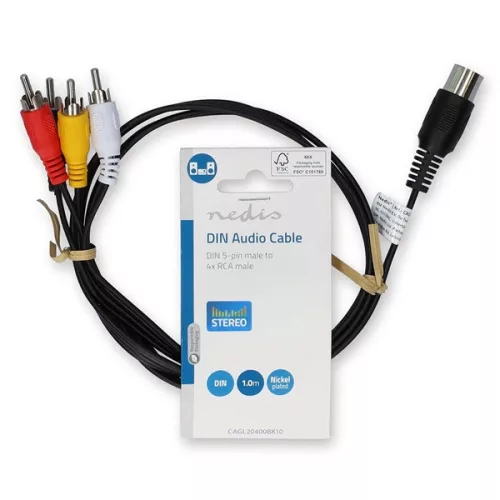 Nedis CAGL20400BK10 DIN audio kábel, DIN 5 tűs dugó - 4x RCA dugó, 1m