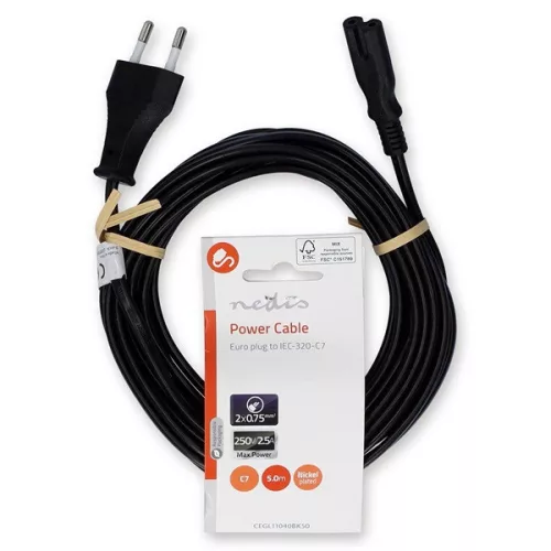 Nedis CEGL11040BK50 tápkábel IEC-320-C7, 2 x 0.75 mm, hossz 5m