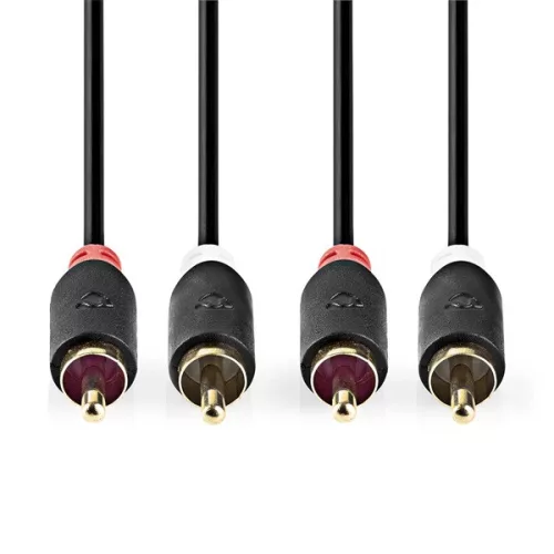 Nedis CABW24200AT05 sztereo audió kábel 2x RCA férfi,  2x RCA férfi, Aranyozott,  0,50 m , kerek,  Antracit