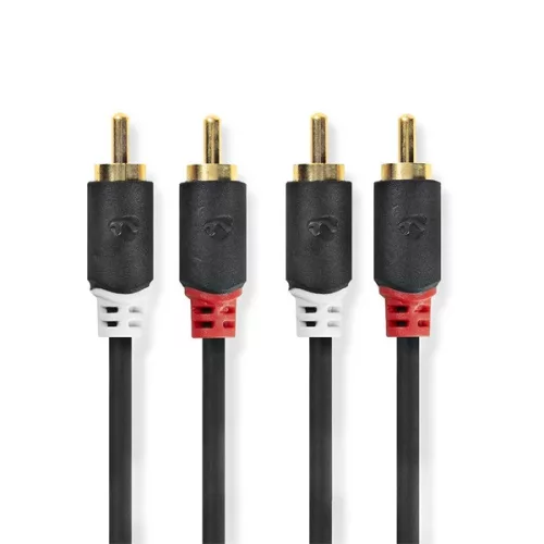 Nedis CABW24200AT100 sztereo audió kábel 2x RCA férfi,  2x RCA férfi, Aranyozott,  10 m , kerek,  Antracit