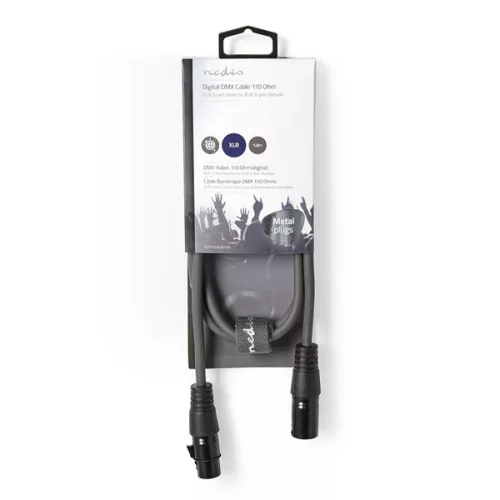 Nedis COTH15012GY10 DMX adapter kábel, XLR 3 tűs dugó, XLR 3 tűs anya,  Nikkelezett, 1,00 m,  kerek, PVC, Sötétszürke