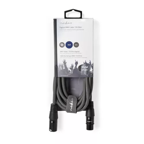 Nedis COTH15012GY30 DMX adapter kábel, XLR 3 tűs dugó, XLR 3 tűs anya,  Nikkelezett, 3 m,  kerek, PVC, Sötétszürke