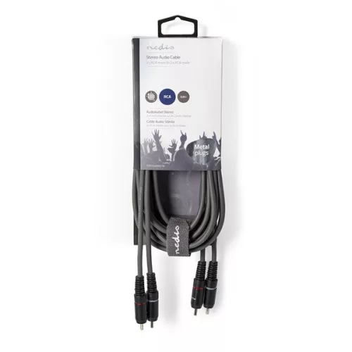 Nedis COTH24200GY30 sztereo audio kábel, 2x RCA dugó,  2x RCA dugó, Nikkelezett,  3 m, rugalmas