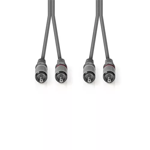 Nedis COTH24200GY50 sztereo audio kábel, 2x RCA dugó,  2x RCA dugó, Nikkelezett,  5 m, rugalmas