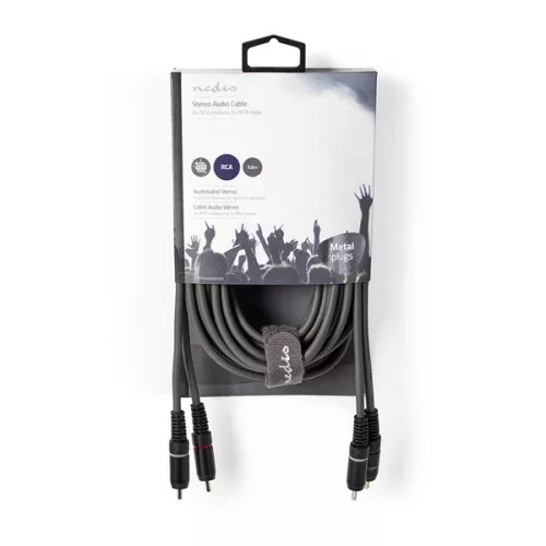 Nedis COTH24200GY50 sztereo audio kábel, 2x RCA dugó,  2x RCA dugó, Nikkelezett,  5 m, rugalmas