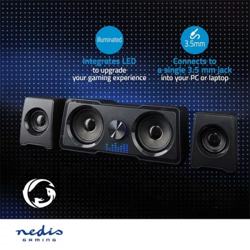 Nedis GSPR21022BK gamer hangszóró készlet, csatornák: 2.2, USB tápellátás, 3,5 mm jack, 48 W, LED, hangerőszabályozó