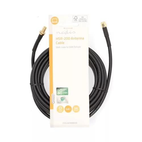 Nedis CSGL02400BK50 SMA kábel apa | anya, aranyozott, 50 Ohm, kettős árnyékolású, 5 m