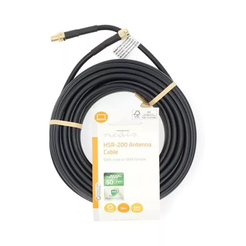 Nedis CSGL02400BK100 SMA kábel apa, anya, aranyozott, 50 Ohm, kettős árnyékolású, 10 m