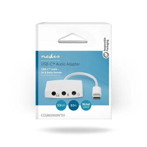 Nedis CCGB65900WT01, USB-C (USB C) dugó - 3x 3,5 mm jack aljzat, fejhallgató/headset/mikrofon csatlakozási lehetőségek