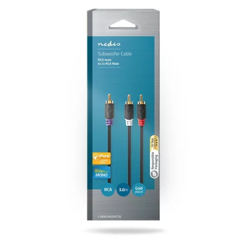 Nedis CABW24000AT30 RCA dugó - 2x RCA dugó,  mélynyomó kábel, 3m